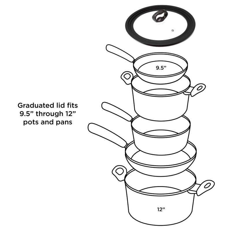 Ecolution Universal Lid for Pots and Pans, Fits 9.5-Inch to 12-Inch Cookware, Tempered Glass Replacement Lid with Heat Resistant Silicone Edge, Dishwasher Safe, Made without BPA, Large, Black - Image 3